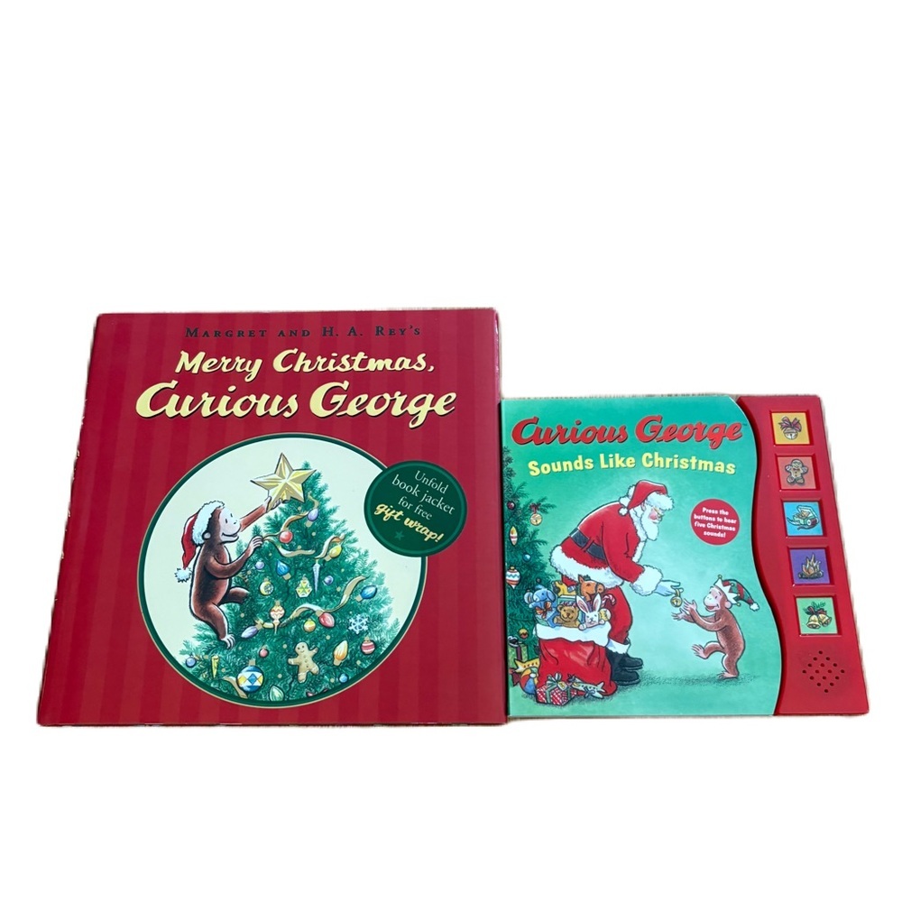 Curious George Christmas Book Set Button Noise Musical Hardcover